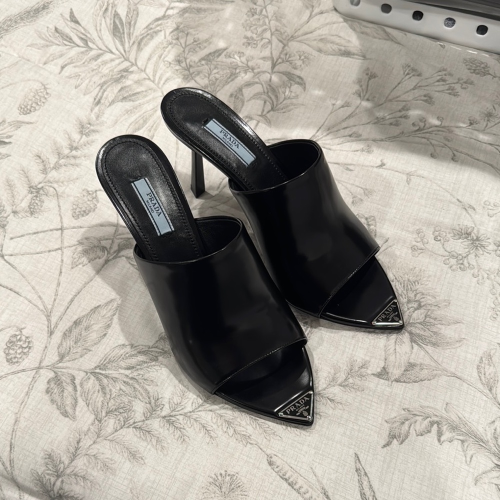 Authentic Prada Black Open-Toe Heeled Mules